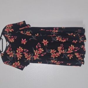 Vintage KDK Designs Shift Dress Black Floral Cottage 90's 14